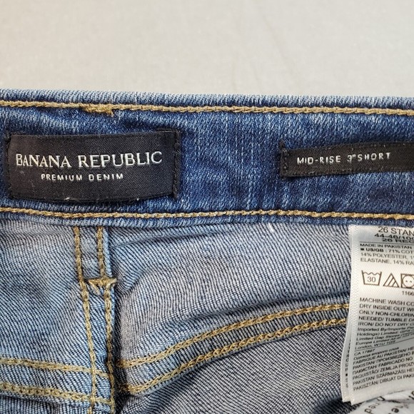 Banana Republic Mid-Rise 3" Jean Shorts Medium Wash Denim Stretch Stripe Size 26 - Picture 5 of 12